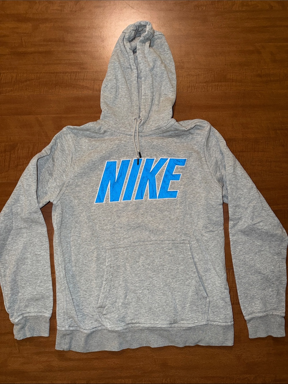 Nike Light Gray Hoodie with Bright Blue Logo